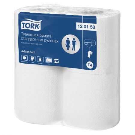 Бумага туалетная в стандартных рулонах TORK Advanced(Т4) 2сл, 4рул/упак, белая