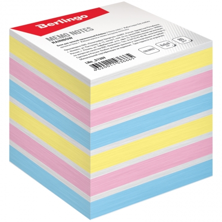 Блок для записи на склейке "Rainbow" 8*8*8 см, цветной, пастель
