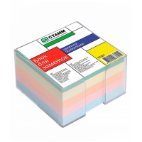 Блок для записи СТАММ "Офис" 9*9*5см, прозрачный пластиковый бокс, цветной