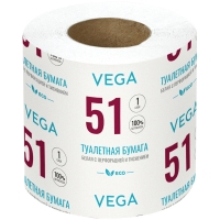 Бумага туалетная Vega, 1-слойная, 51 м/рул., на втулке, с перф., с тиснением, белая