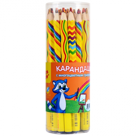Карандаш Мульти-Пульти "Енот и радуга" с многоцветным грифелем, утолщенный, заточен.
