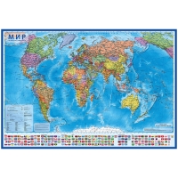 Карта "Мир" политическая Globen, 1:15,5млн., 1990*1340мм, интерактивная, с ламинацией, европодвес