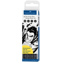 Набор капиллярных ручек Faber-Castell "Pitt Artist Pens Manga Black set" черные, 4шт., 0,1/0,3/0,5мм/Вrush, европодвес