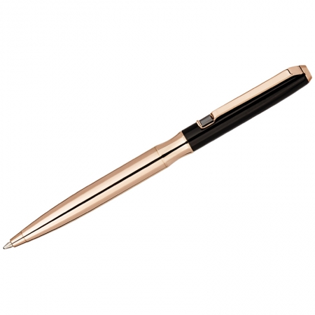 Ручка шариковая "Delucci" синяя, 1мм, корпус чёрный/золото, поворотный механизм, подарочный футляр