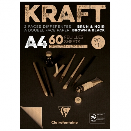 Скетчбук - блокнот 60л. А4 на склейке Clairefontaine "Kraft", 90г/м2,верже,черный/крафт