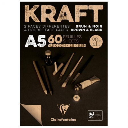 Скетчбук - блокнот 60л. А5 на склейке Clairefontaine "Kraft", 90г/м2,верже,черный/крафт