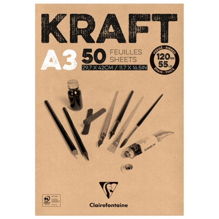 Скетчбук - блокнот 50л. А3 на склейке Clairefontaine "Kraft", 120г/м2, верже, крафт