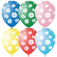 Воздушные шары,  25шт., M12/30см, ПатиБум "Ромашки", пастель+декор, растровый рисунок