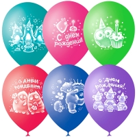 Воздушные шары,  50шт., M10/25см, ПатиБум "Зверушки-Игрушки С Днем Рождения", пастель+декор