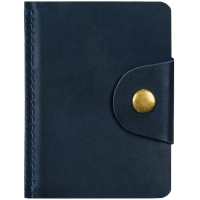Визитница карманная OfficeSpace на кнопке, 10*7см, 18 карманов, натуральная кожа, темно-синий
